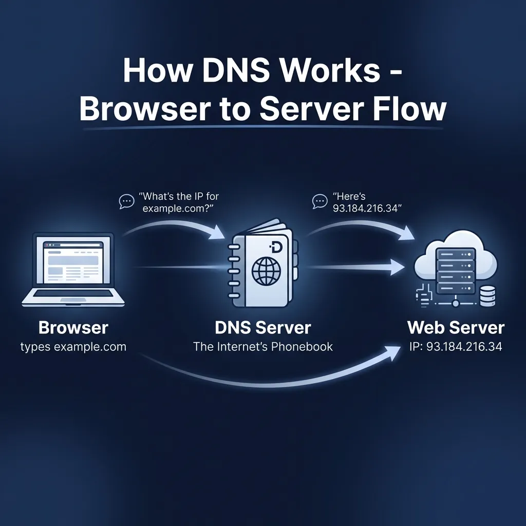 How DNS Works - Browser to Server Flow