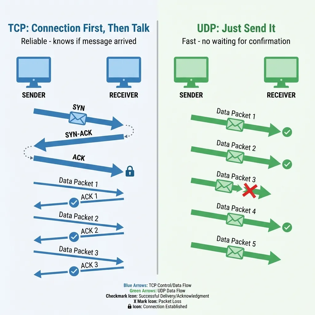 TCP vs UDP Communication Flow