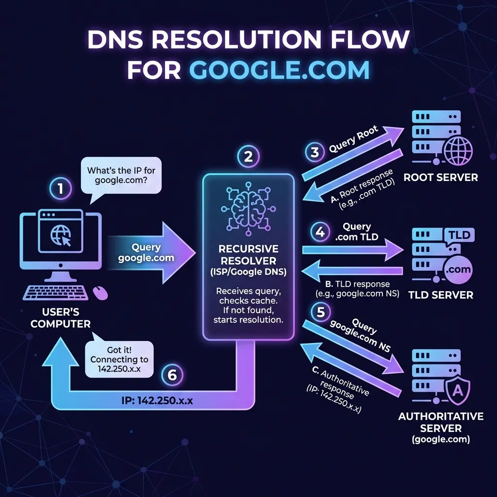 Step-by-Step DNS Resolution Flow