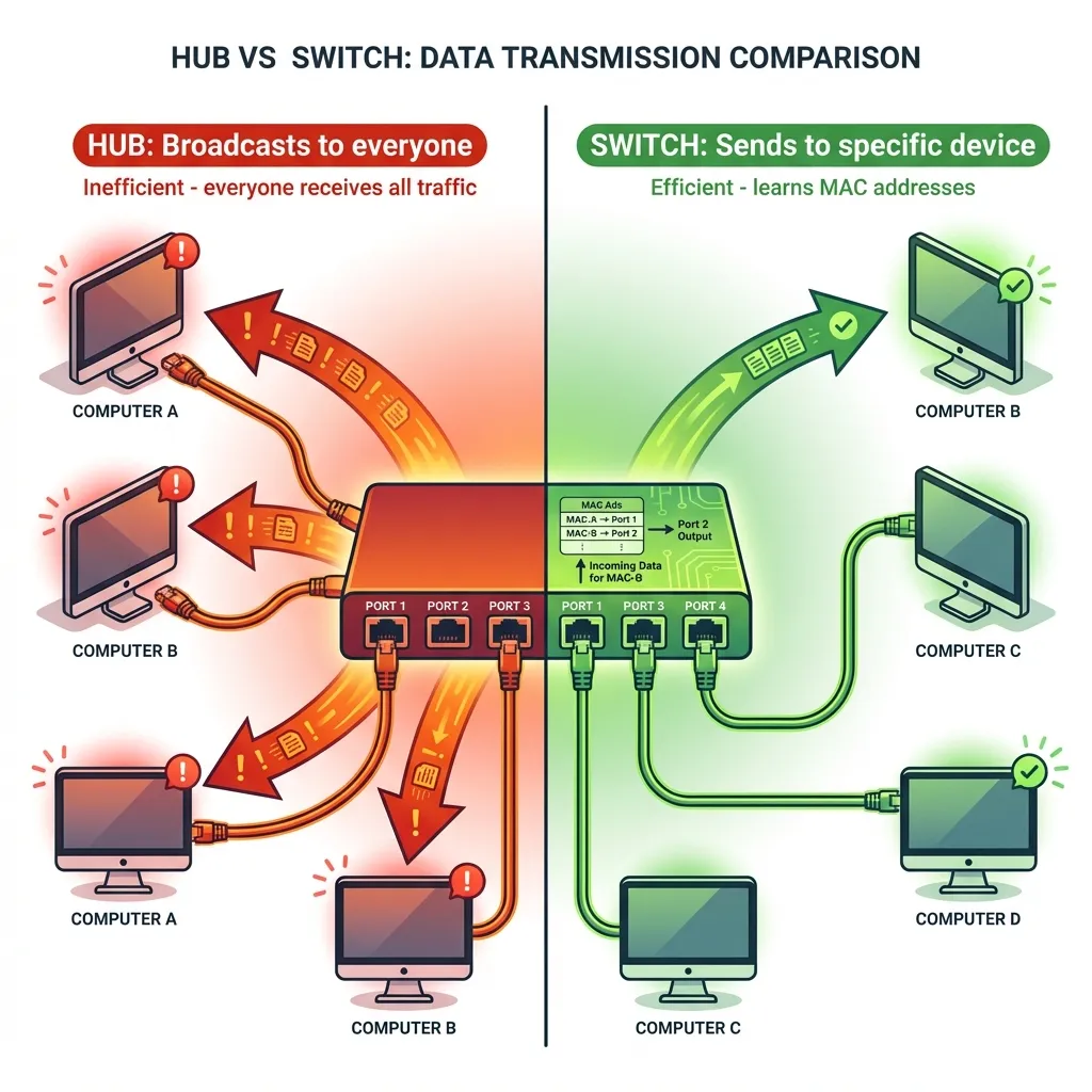 Hub vs Switch Comparison