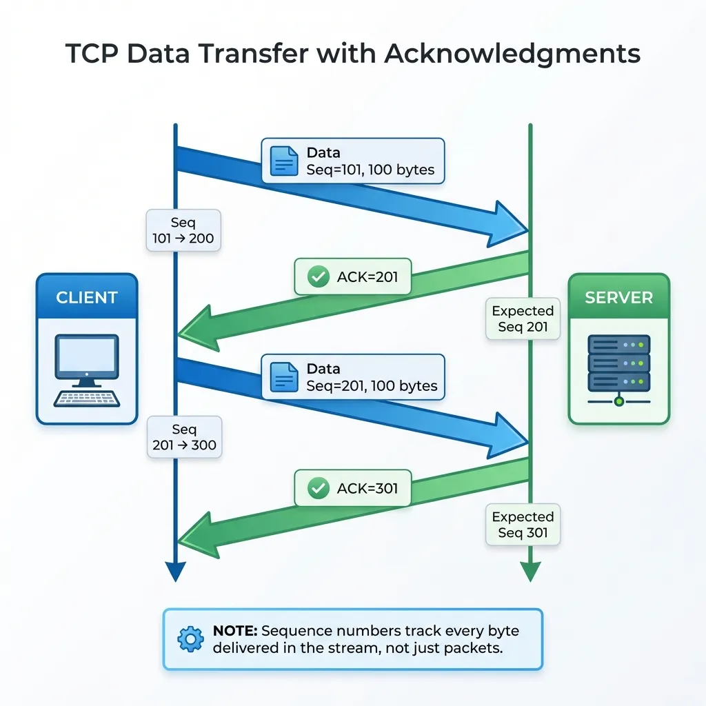 TCP Data Transfer with Sequence Numbers